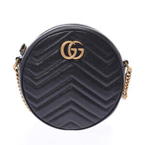 Gucci GG Marmont Round Shoulder Bag Black Calfskin